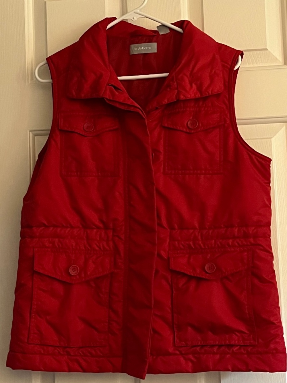 Liz Claiborne Red Sleeveless Utility Vest Four Pocket Zip Front Womens M